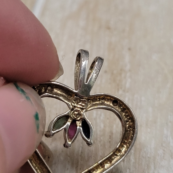 Sterling silver with Gold Vermeil Heart Stone Pendant - Picture 8 of 8